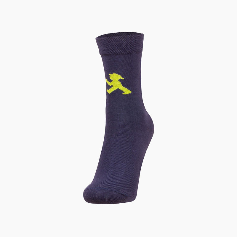 Dunkelblaue Ampelmann-Kindersocken - mit flacher Fußspitzennaht und breiten Bund - Bio-Baumwolle