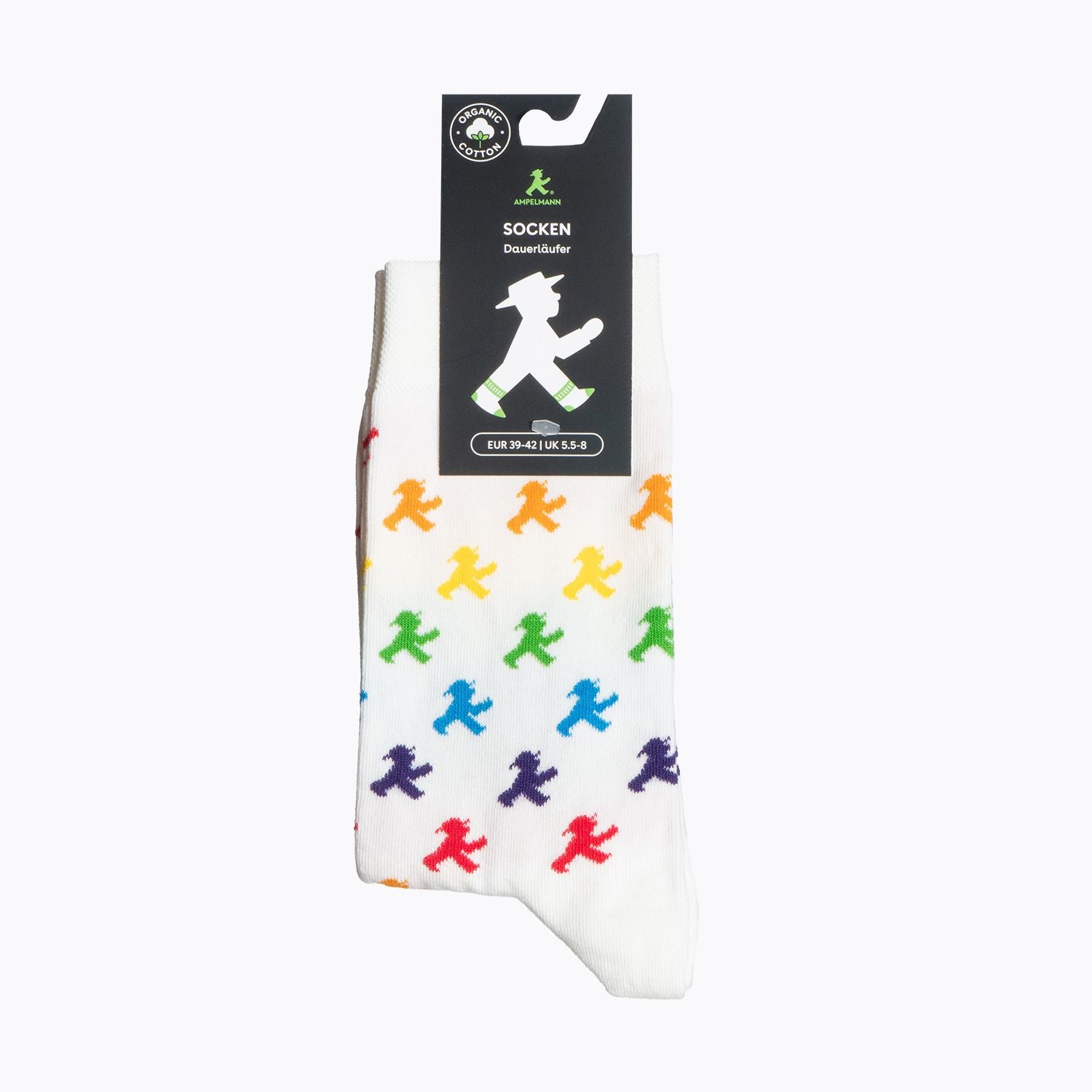 Weiße Socken mit Regenbogen-Ampelmann - mit hautfreundlicher Bio-Baumwolle - Unisex