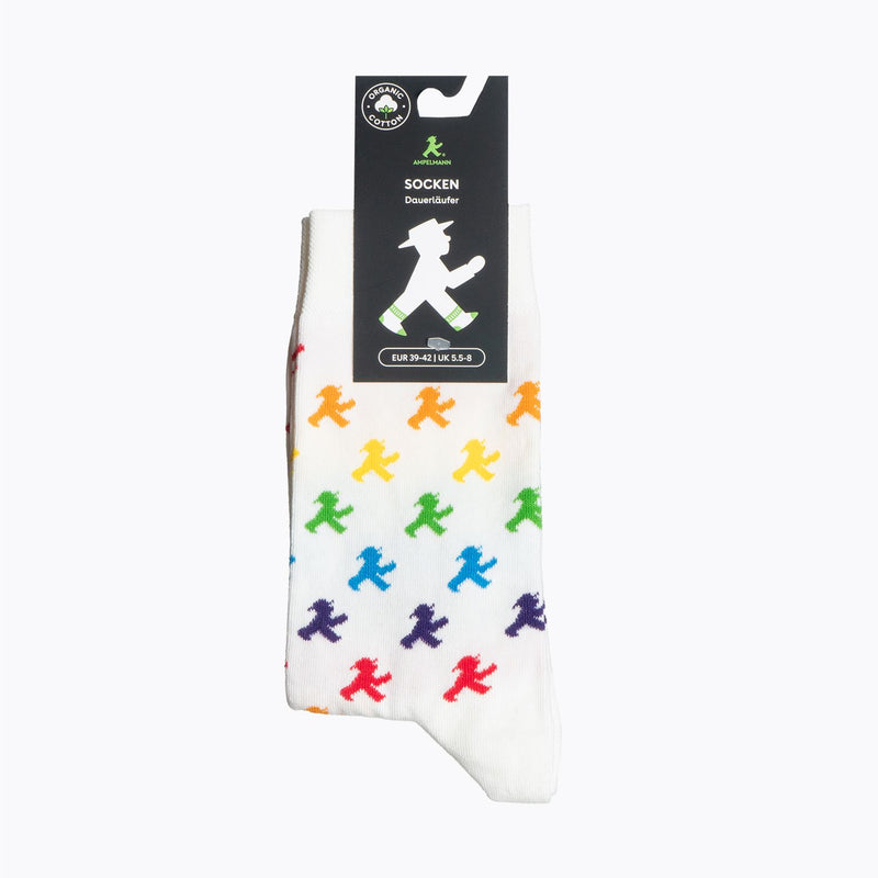 Weiße Socken mit Regenbogen-Ampelmann - mit hautfreundlicher Bio-Baumwolle - Unisex