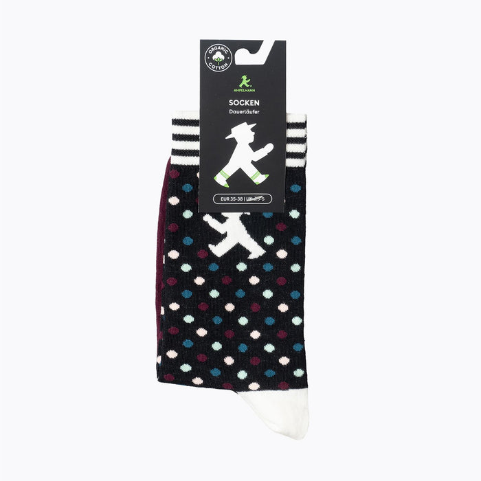 Violett-bunte Socken von Ampelmann - mit hautfreundlicher Bio-Baumwolle & super Tragekomfort