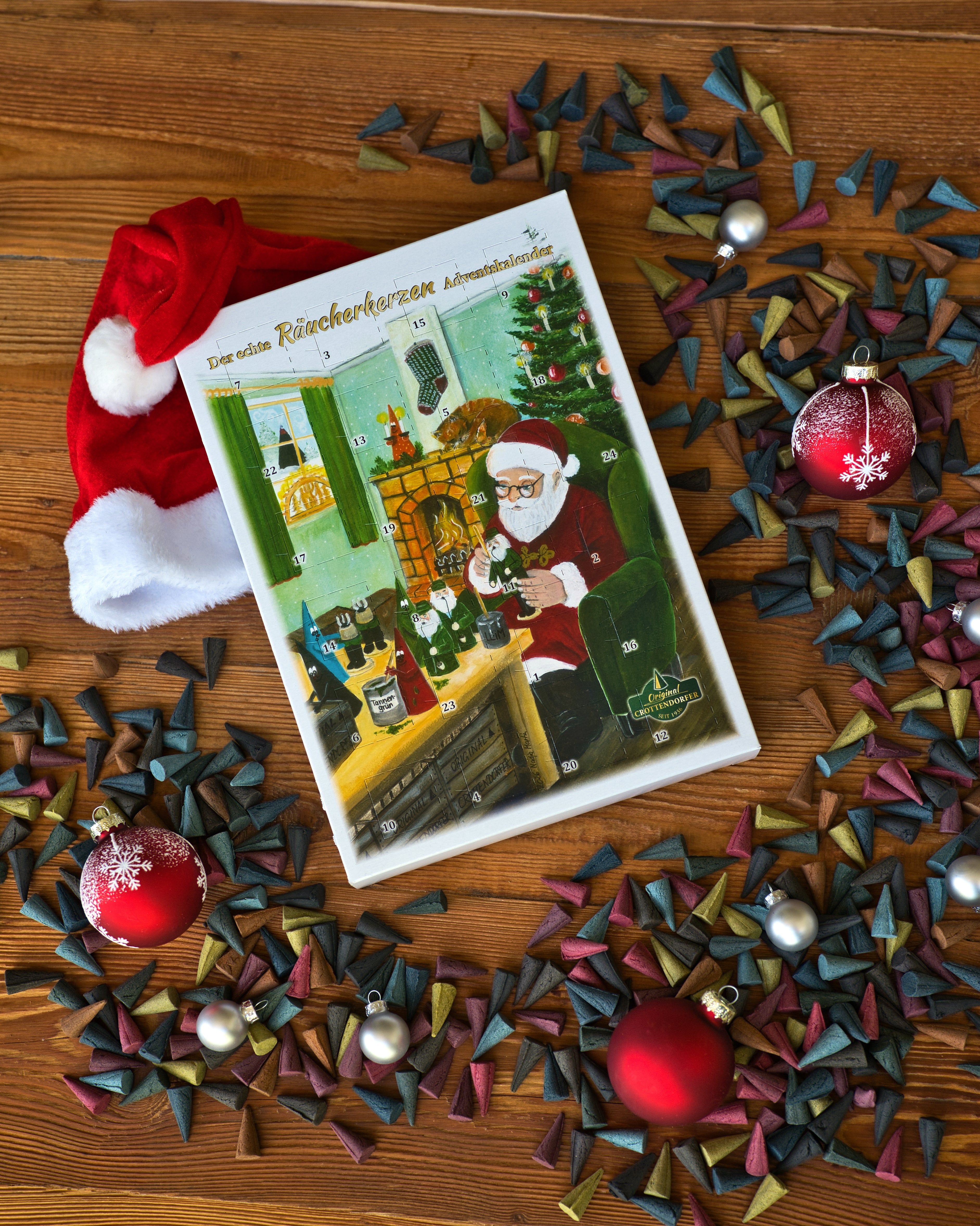 Original Crottendorfer Räucherkerzen Adventskalender 2026 – 24 verschiedene Düfte, 24 Stück - hochkant.