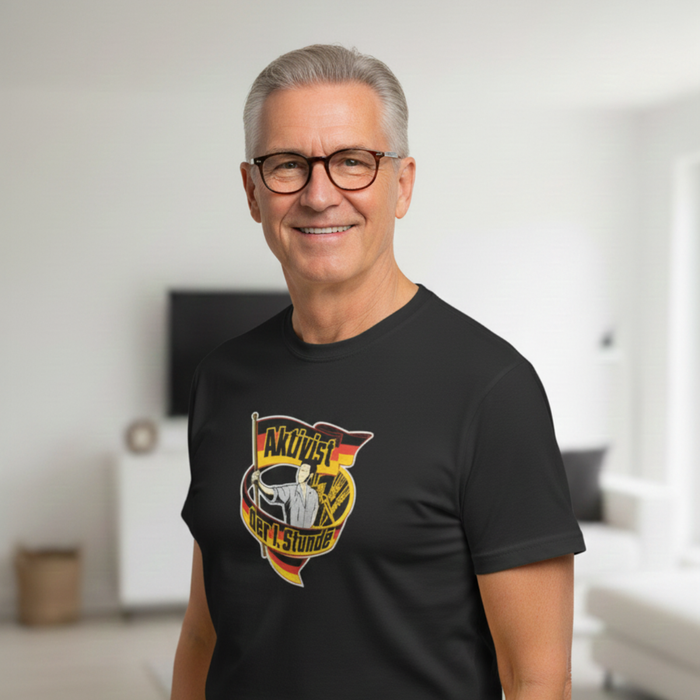 T-Shirt "Aktivist der 1. Stunde " schwarz - 100% Baumwolle - Unisex - gerader Schnitt