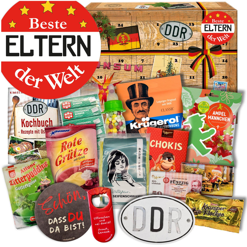 DDR Adventskalender - Beste Eltern der Welt 2025 mit Kultartikeln von Zetti, Dr. Quendt, Komet & Pfeffi – 24 nostalgische Überraschungen für Ostalgie-Fans