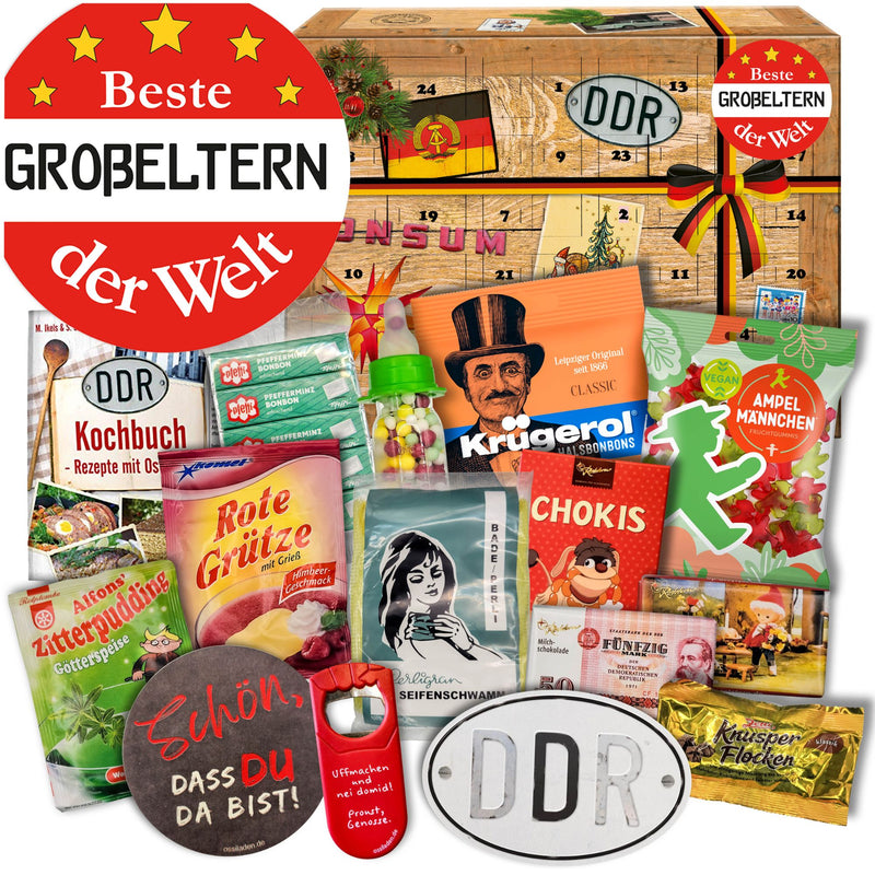Beste Großeltern der Welt - DDR Adventskalender 2025 mit Kultartikeln von Zetti, Dr. Quendt, Komet & Pfeffi – 24 nostalgische Überraschungen für Ostalgie-Fans