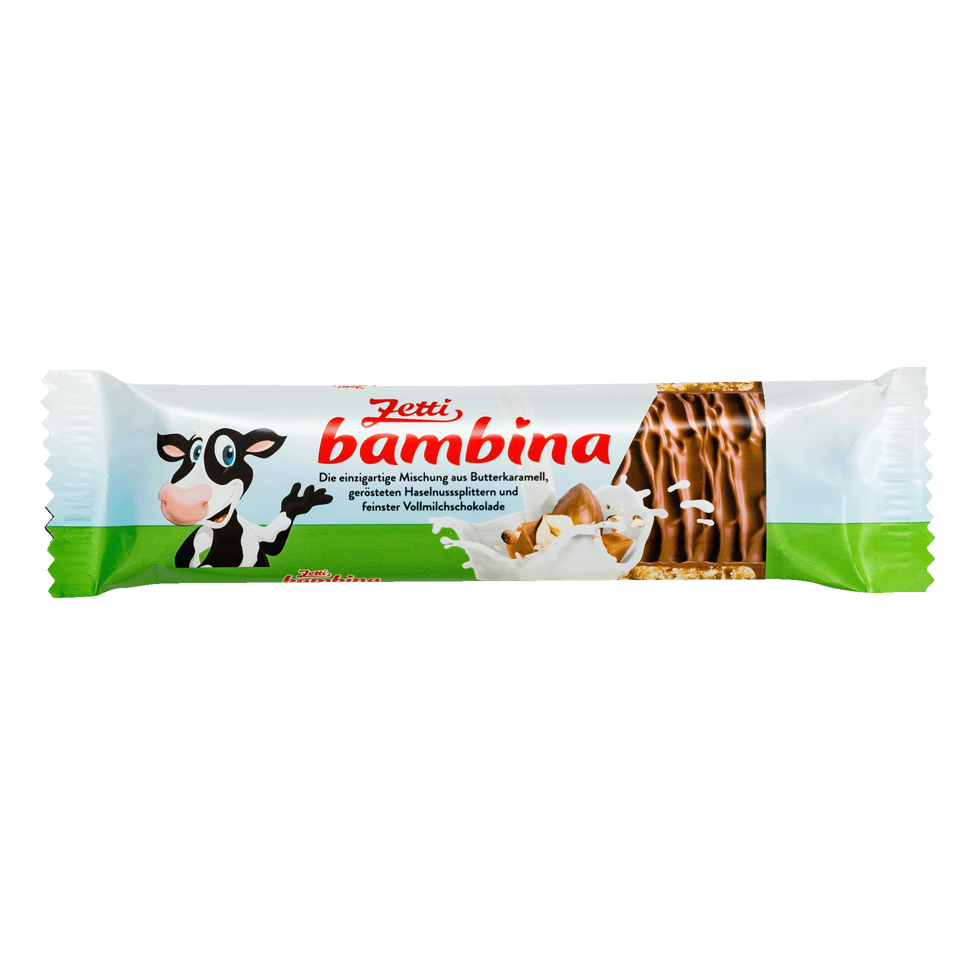 Zetti Bambina Riegel Vollmilchschokolade mit Haselnusssplitter und feines Butterkaramell, 45g