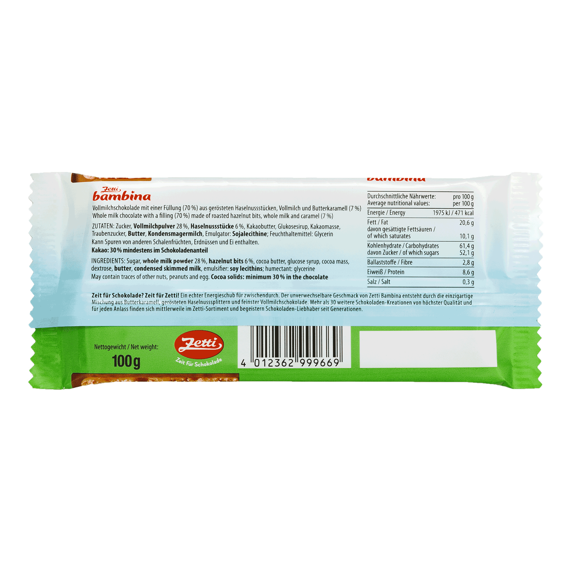 Zetti Bambina - Milchkaramel Haselnuss-Splitter Vollmilchschokolade 100g