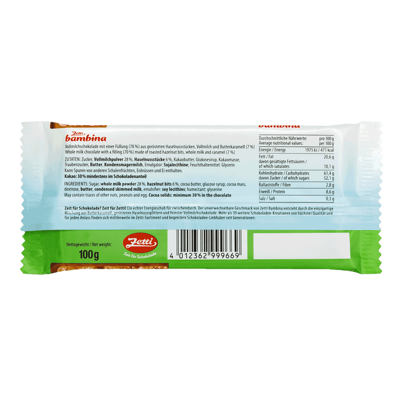 Zetti Bambina - Milchkaramel Haselnuss-Splitter Vollmilchschokolade 100g