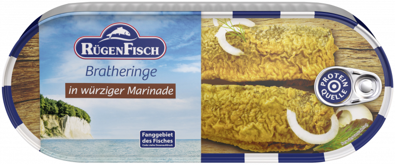 RügenFisch Bratheringe in würziger Marinade 500 g - handverlesen & ohne Farbstoffe & ohne Geschmacksverstärker - Proteinquelle
