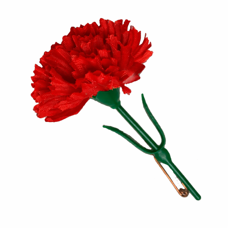 Nelke mit Sicherheitsnadel - rote Seide - zum 1. Mai, Muttertag, Frauentag