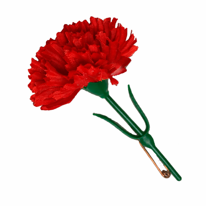 Nelke mit Sicherheitsnadel - rote Seide - zum 1. Mai, Muttertag, Frauentag