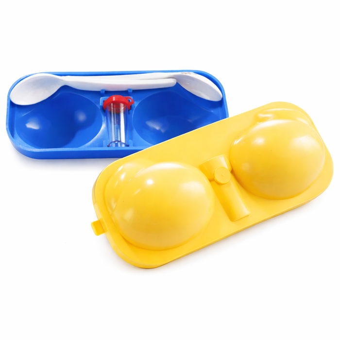 Eierträger 2fach mit Salzstreuer und 2x Löffel - Gelb und Blau - Sonja PLASTIC