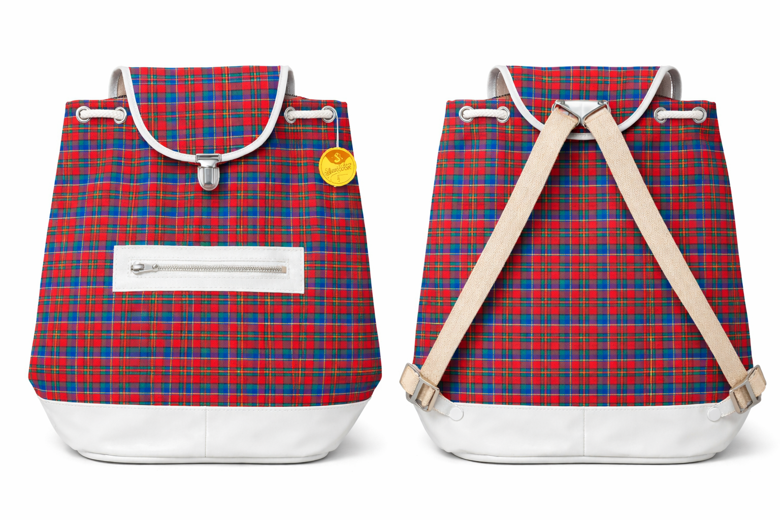 DDR Rucksack mit Schottenmuster Rot/Blau – Original Vintage Tragebeutel aus DDR-Produktion l 25x40cm