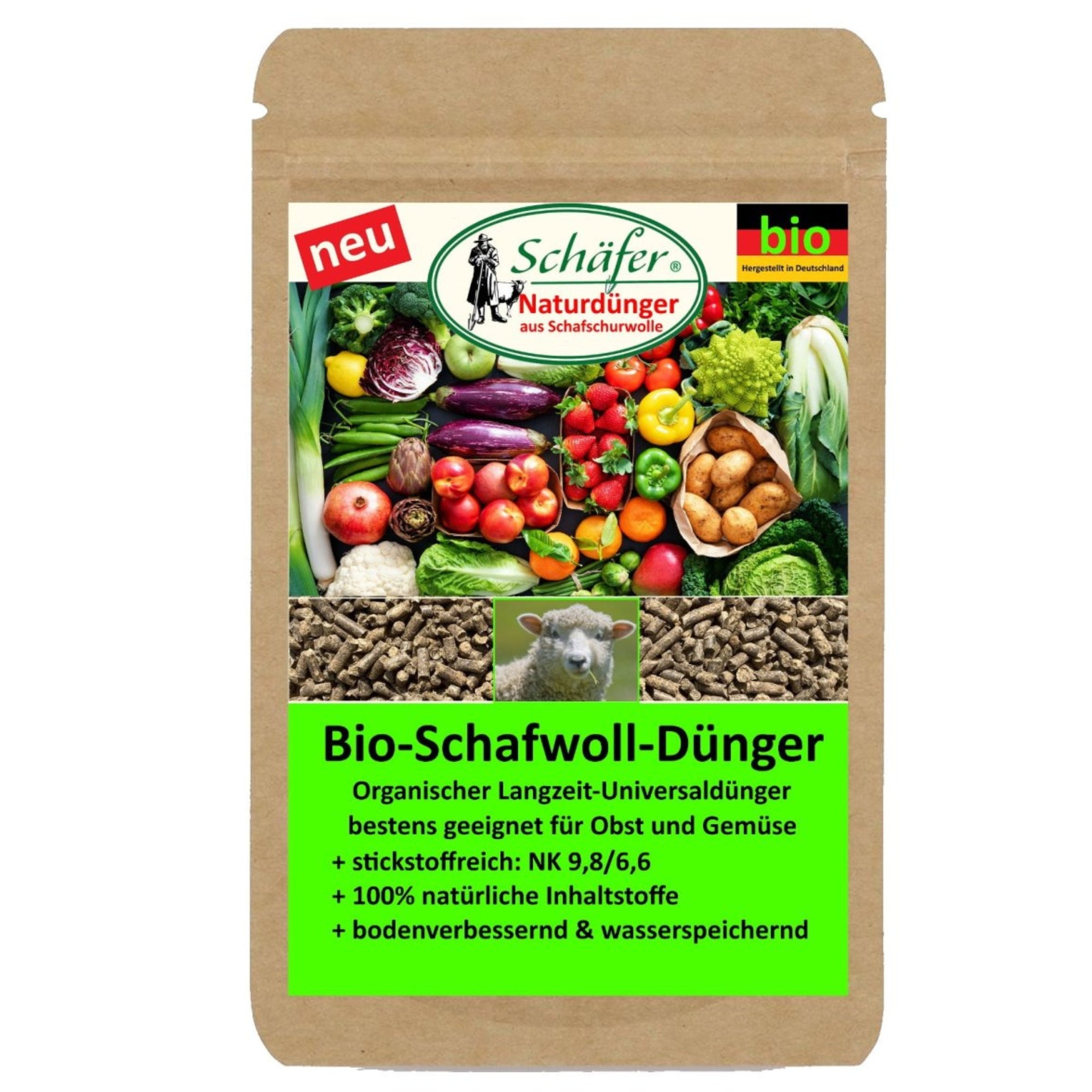 Schäfer Naturdünger – 850 g Bio-Schafwolldünger aus deutscher Wolle - Organischer Universaldünger für Obst & Gemüse - Stickstoffreich - Made in Germany
