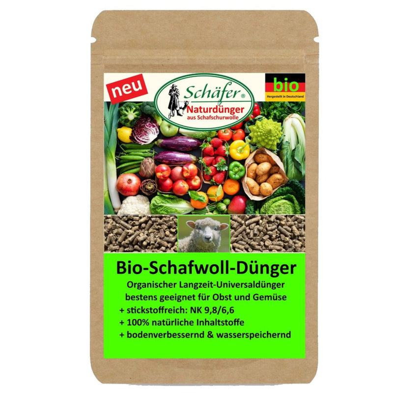 Schäfer Naturdünger – 850 g Bio-Schafwolldünger aus deutscher Wolle - Organischer Universaldünger für Obst & Gemüse - Stickstoffreich - Made in Germany