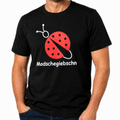 T-Shirt "Modschegiebschn" schwarz mit rot-weißem Aufdruck – 100% Baumwolle – Unisex gerader Schnitt