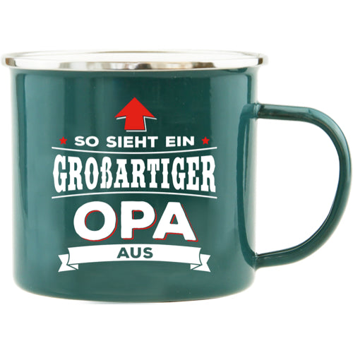 Emaille Becher / Tasse "So sieht ein großartiger Opa aus"