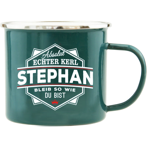 Emaille Becher / Tasse Stephan bleib wie du bist