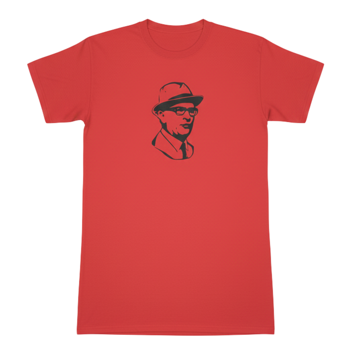 T-Shirt "Erich Honecker Konterfei" im leuchtenden Rot mit schwarzen Aufdruck – 100% Baumwolle – Unisex gerader Schnitt