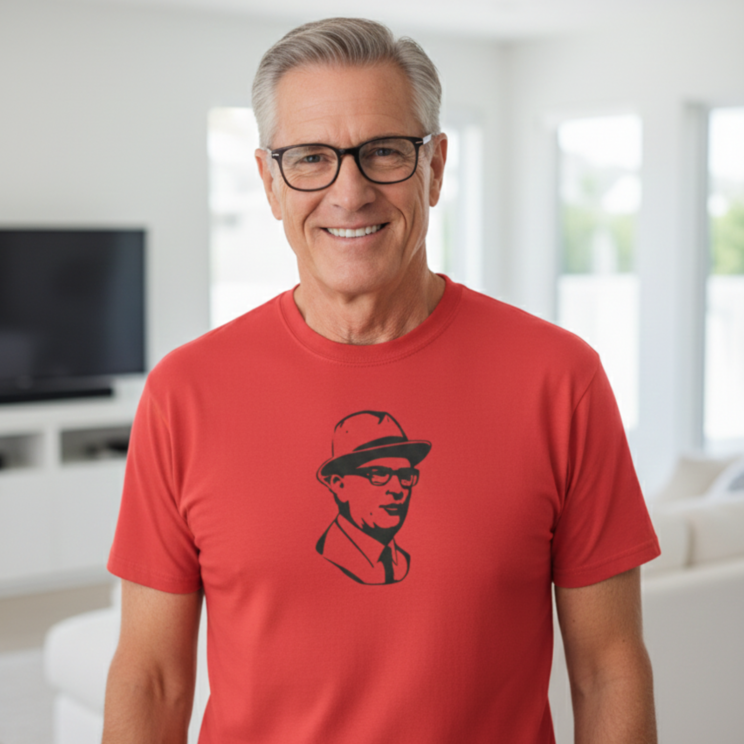 T-Shirt "Erich Honecker Konterfei" im leuchtenden Rot mit schwarzen Aufdruck – 100% Baumwolle – Unisex gerader Schnitt