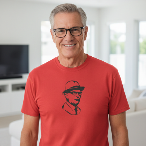 T-Shirt "Erich Honecker Konterfei" im leuchtenden Rot mit schwarzen Aufdruck – 100% Baumwolle – Unisex gerader Schnitt