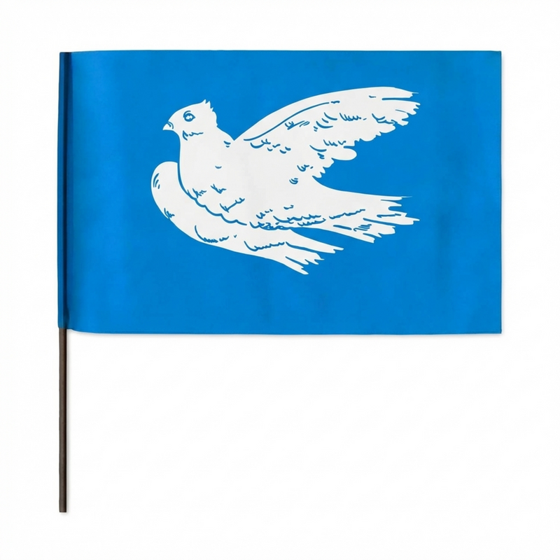 Friedensfahne aus Papier – blaue Fahne mit weißer Friedenstaube, 20 x 12 cm, leichtes Winkelement