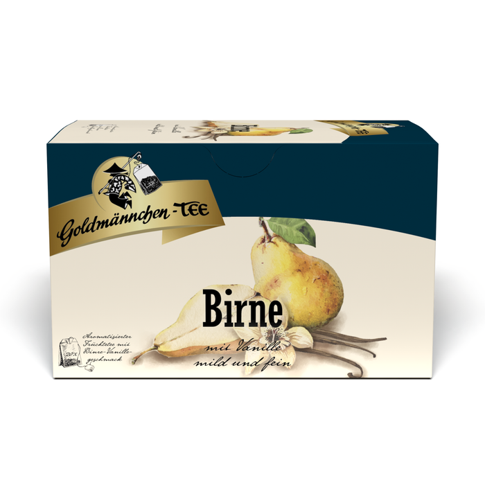 Goldmännchen Tee Birne – Früchtetee mit Birnen-Vanillearoma, 20 einzeln kuvertierte Teebeutel