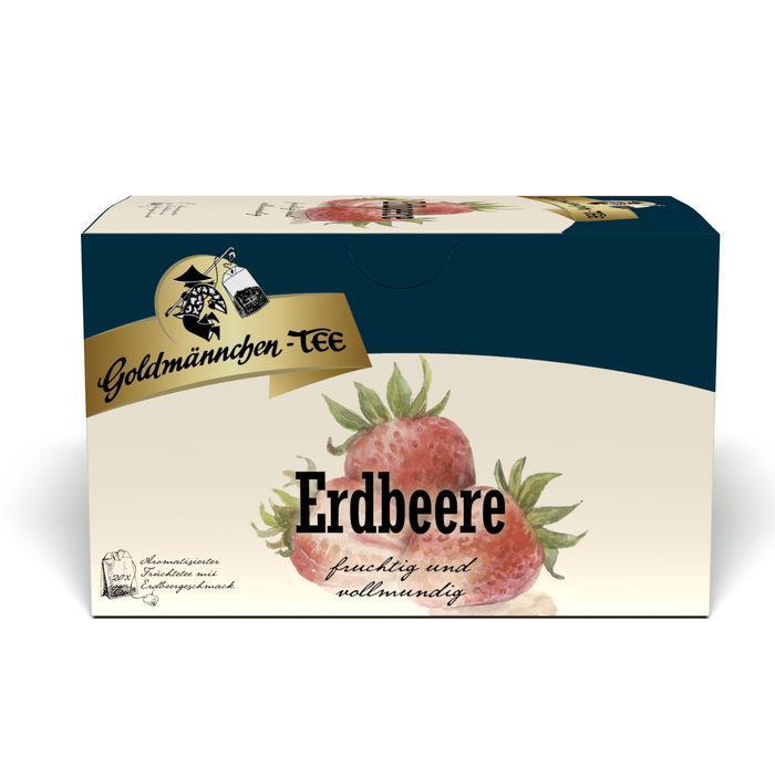 Goldmännchen Tee Erdbeere – aromatisierter Früchtetee mit Erdbeer-Aroma, 20 einzeln verpackte Teebeutel