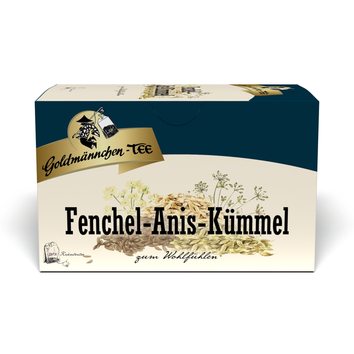Goldmännchen Tee Fenchel-Anis-Kümmel – ausgewogen-aromatischer Kräutertee zum Wohlfühlen, 20 einzeln verpackte Teebeutel