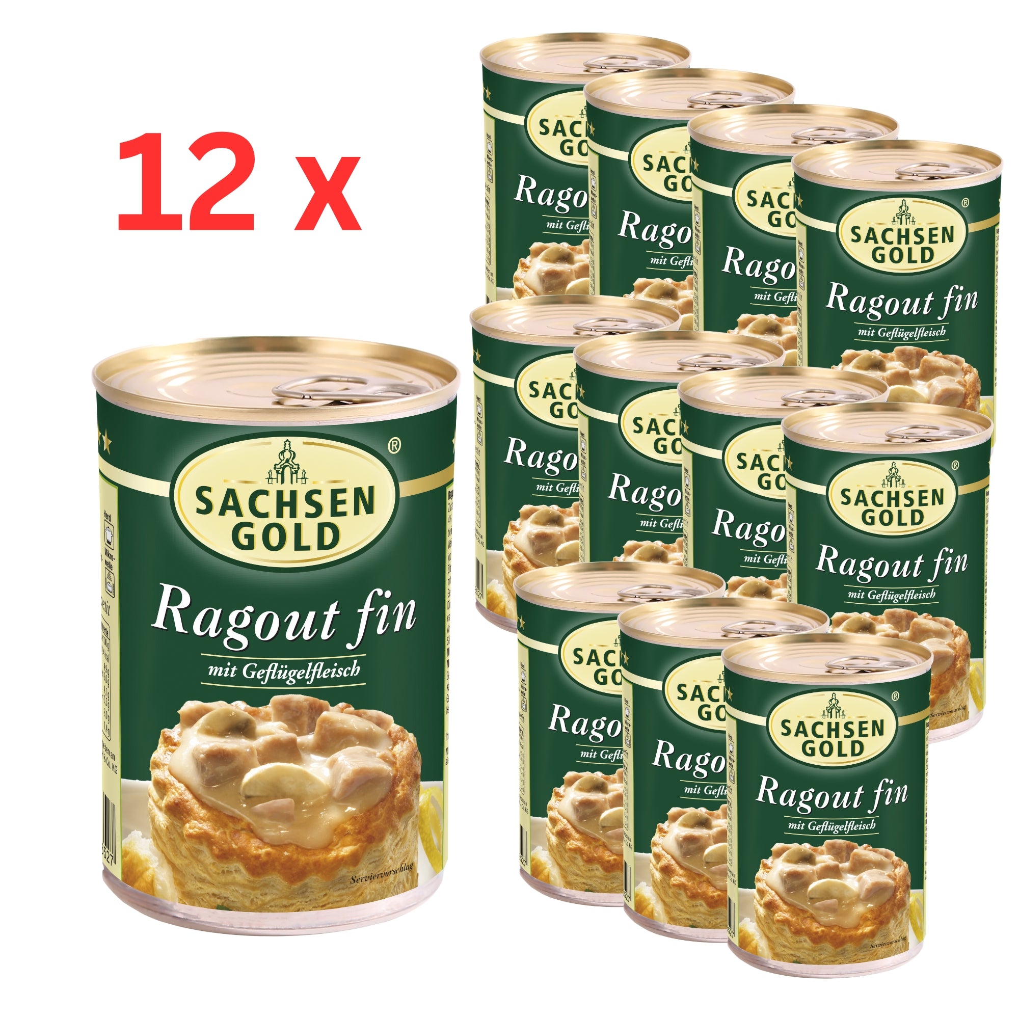 12x Sachsen Gold Ragout Fin à 400 g mit Geflügelfleisch in feiner, würziger Sauce - einfach erhitzen & essen - 4,8 kg