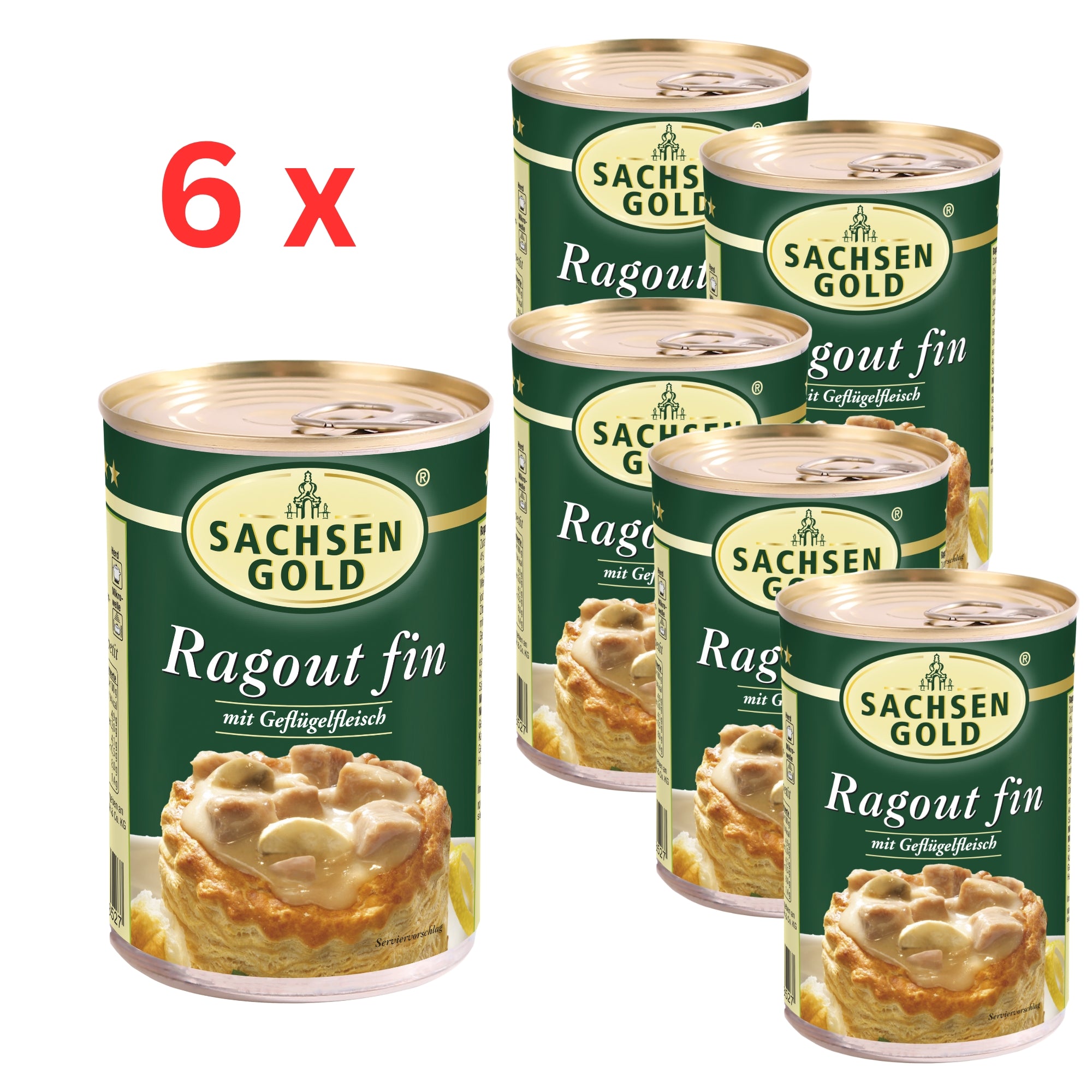 6x Sachsen Gold Ragout Fin à 400 g mit Geflügelfleisch in feiner, würziger Sauce - einfach erhitzen & essen - 2,4 kg