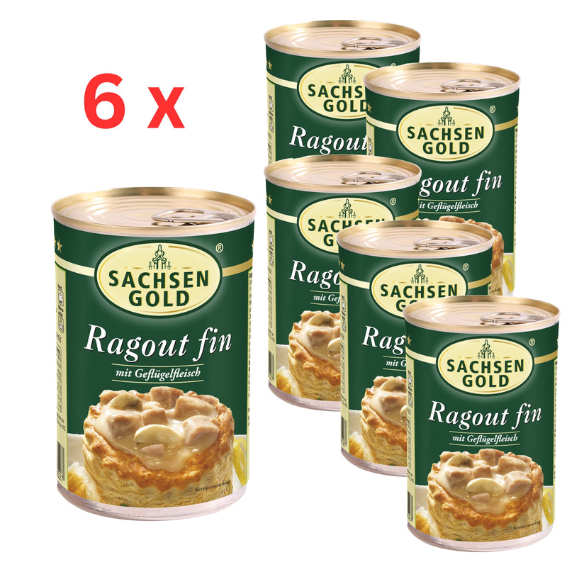 6x Sachsen Gold Ragout Fin à 400 g mit Geflügelfleisch in feiner, würziger Sauce - einfach erhitzen & essen - 2,4 kg