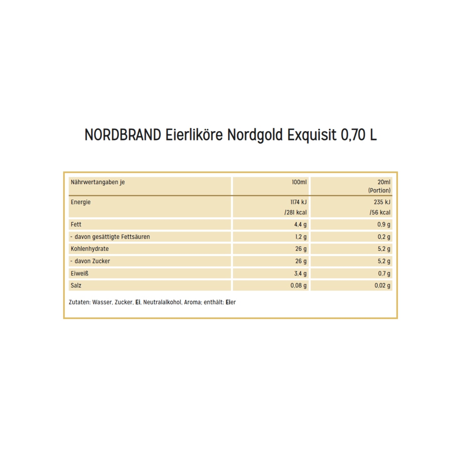 Eierlikör Nordgold Exquisit, 0,7L, 20% vol., Samtig-cremig