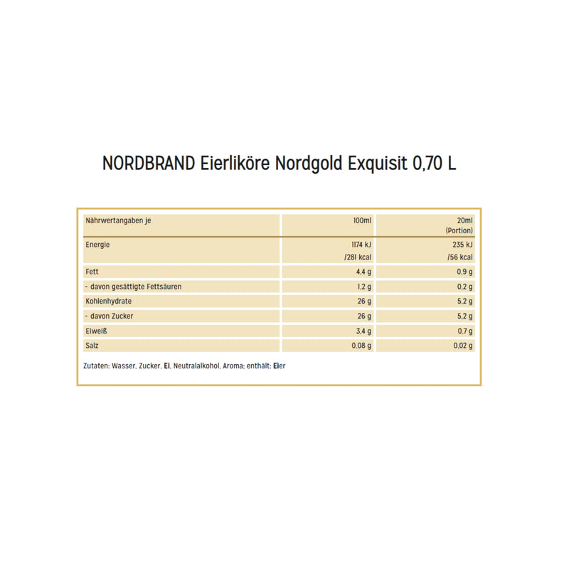 Eierlikör Nordgold Exquisit, 0,7L, 20% vol., Samtig-cremig
