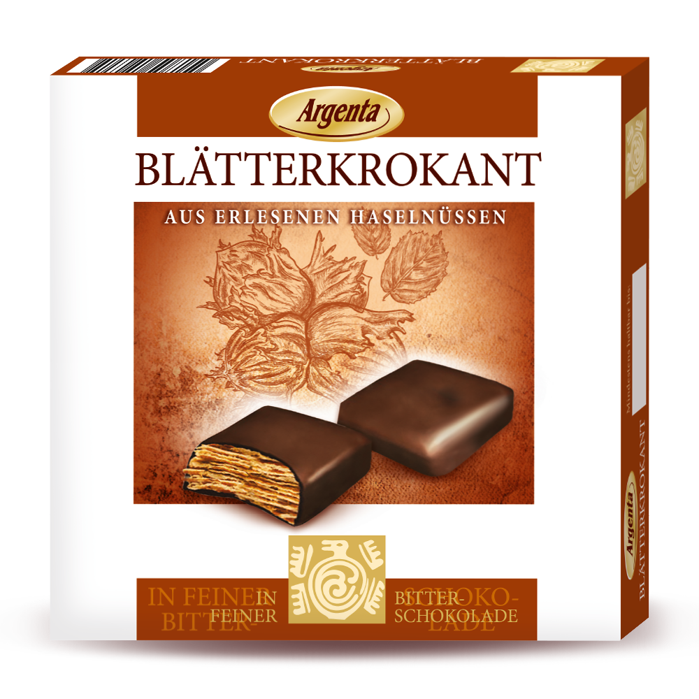 Argenta Blätter-Krokant in Zartbitterschokolade – Knusprige Haselnuss-Spezialität, 85 g