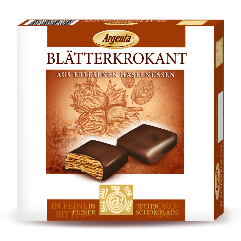 Argenta Blätter-Krokant in Zartbitterschokolade – Knusprige Haselnuss-Spezialität, 85 g