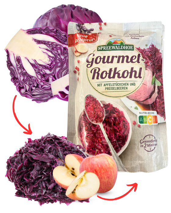 10x Spreewaldhof Gourmet-Rotkohl mit Apfelstückchen und Preiselbeeren - pasteurisiert à 400g