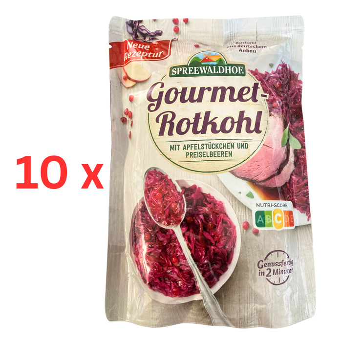 10x Spreewaldhof Gourmet-Rotkohl mit Apfelstückchen und Preiselbeeren - pasteurisiert à 400g