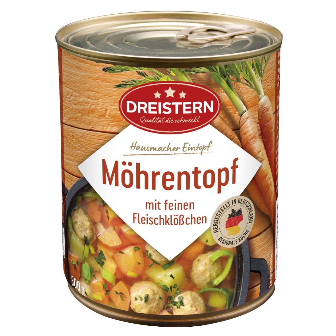 Dreistern Herzhafter Möhreneintopf 800g – Hausmacher Eintopf mit Fleischklößchen, Möhren & Kartoffeln – Regionales Fertiggericht, lange haltbar & schnell zubereitet