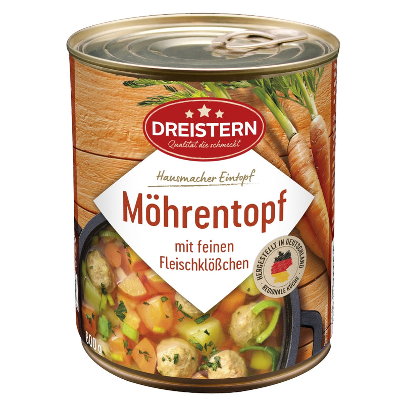 Dreistern Herzhafter Möhreneintopf 800g – Hausmacher Eintopf mit Fleischklößchen, Möhren & Kartoffeln – Regionales Fertiggericht, lange haltbar & schnell zubereitet