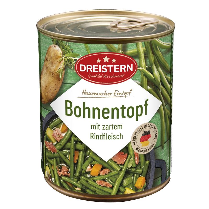 Dreistern Bohnentopf mit zartem Rindfleisch - Hausgemachter Eintopf grüne Bohnen - kurz erhitzen - fertig 800g