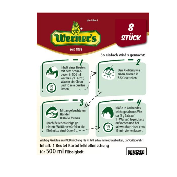 Werner’s Klöße halb & halb – 8 Stück - glutenfrei - Natur pur - schnell zubereitet