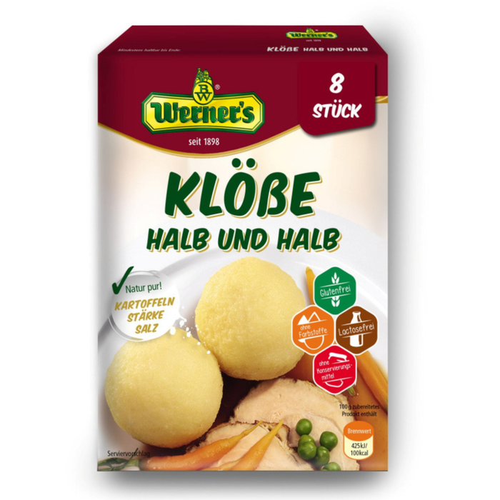 Werner’s Klöße halb & halb – 8 Stück - glutenfrei - Natur pur - schnell zubereitet