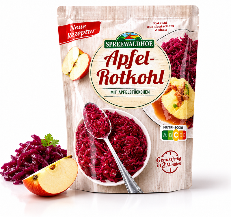 Spreewaldhof Apfel-Rotkohl mit Apfelstückchen - erwärmen & sofort verzehrfertig - vegan - Gluten- & Laktosefrei 400g