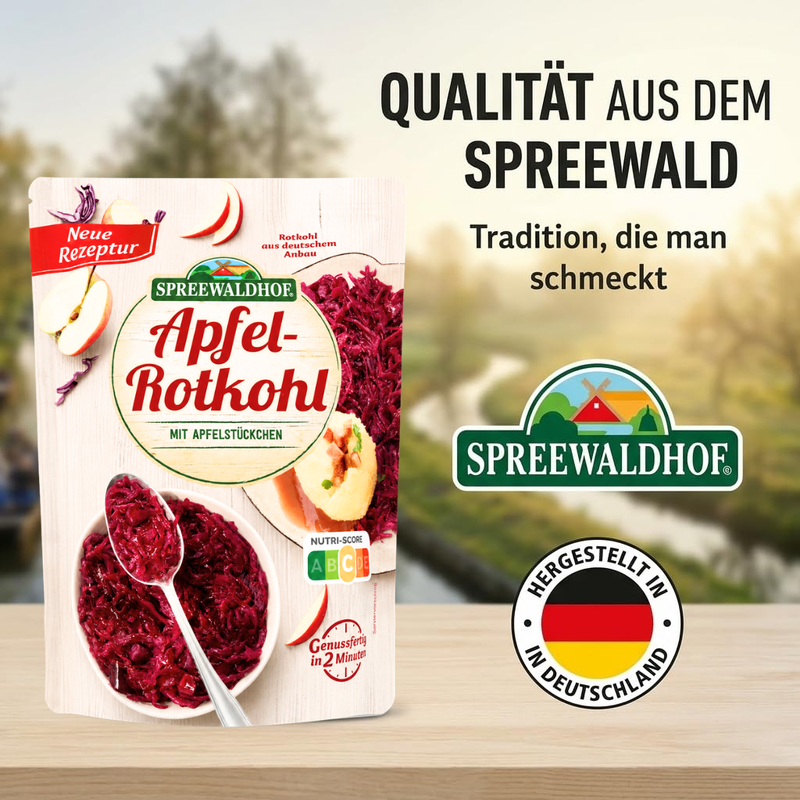 Spreewaldhof Apfel-Rotkohl mit Apfelstückchen - erwärmen & sofort verzehrfertig - vegan - Gluten- & Laktosefrei 400g