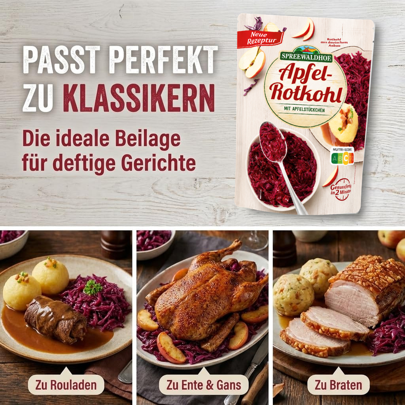 Spreewaldhof Apfel-Rotkohl mit Apfelstückchen - erwärmen & sofort verzehrfertig - vegan - Gluten- & Laktosefrei 400g
