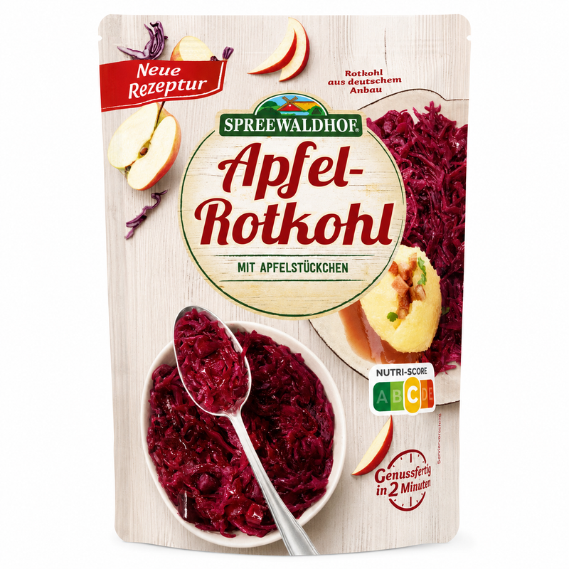Spreewaldhof Apfel-Rotkohl mit Apfelstückchen - erwärmen & sofort verzehrfertig - vegan - Gluten- & Laktosefrei 400g