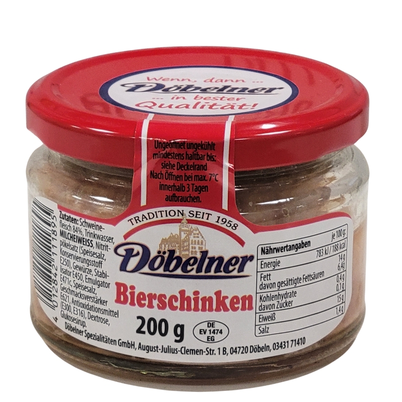 Döbelner Spezialität Bierschinken, 200 g – schnittfeste Wurstspezialität mit 84 % Schweinefleisch