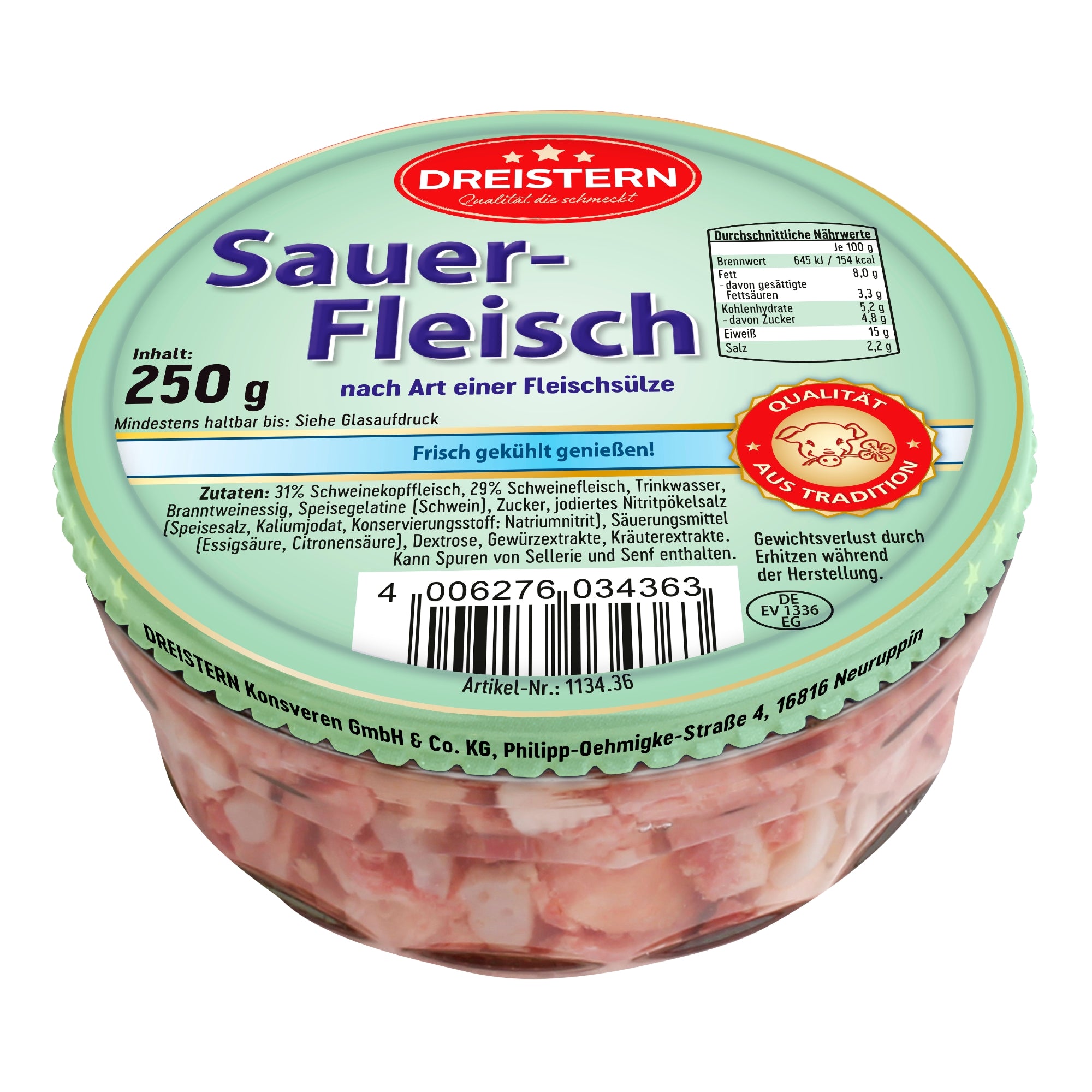 Dreistern Sauerfleisch nach Art einer Fleischsülze - frisch gekühlt sofort genießen - 250g