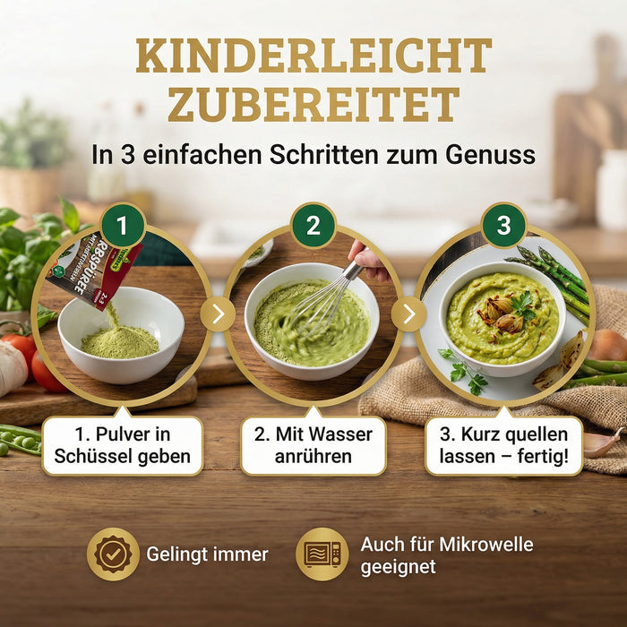 Werners Erbspüree mit Röstzwiebeln – 2×3 Portionen, glutenfrei, lactosefrei, ohne Farbstoffe & ohne zugesetzte Aromen