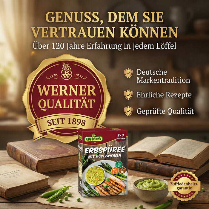 Werners Erbspüree mit Röstzwiebeln – 2×3 Portionen, glutenfrei, lactosefrei, ohne Farbstoffe & ohne zugesetzte Aromen